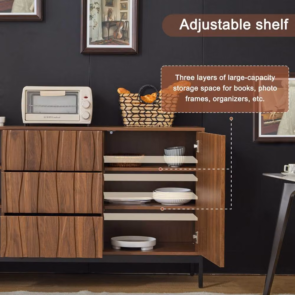 BTM Mid-Century Style Dark Oak Sideboard with 3 Soft-Close Drawers in Brown – 2