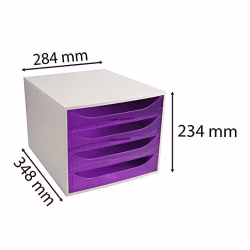 Exacompta EcoBox Stackable 4-Drawer Document Set for A4+ Documents, Purple, W: 24.8 cm, D: 28.4 cm, H: 23.4 cm – 3