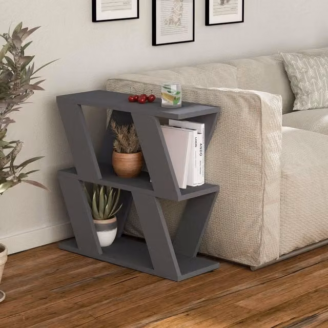 Decortie Lazena Modern 3-Tier Side Coffee Table in Dark Grey, W/D/H: 55.4 x 55.4 x 60 cm