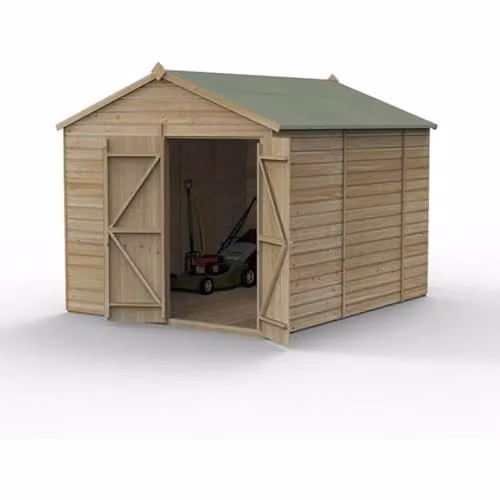 Forest Garden Rustic Gable Apex Wooden Shed with Double Doors in Green and Brown