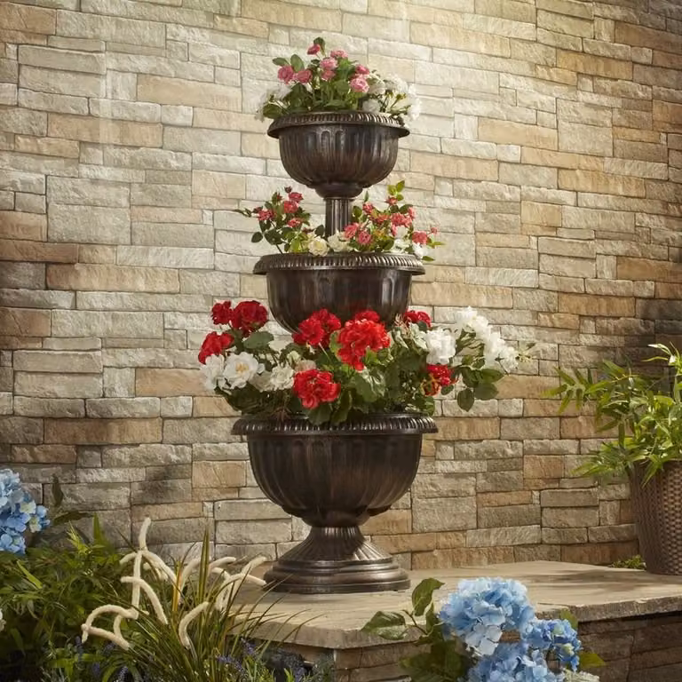 FLAVORA Chelsea 3 Tiered Ornamental Garden Planter Tub in Brown and Bronze