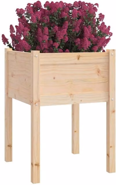 Berkfield Home Garden Planters, 2 Piece Set, Beige Wood, W/D/H: 50 x 50 x 70 cm