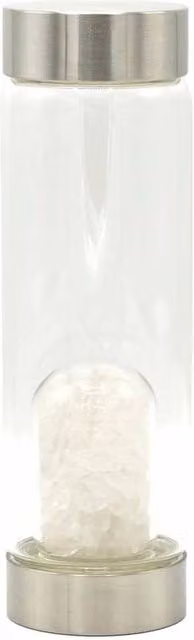 Serenityy Crystal-Infused Glass Water Bottle with Clear Quartz Chips, 500 ml, Transparent