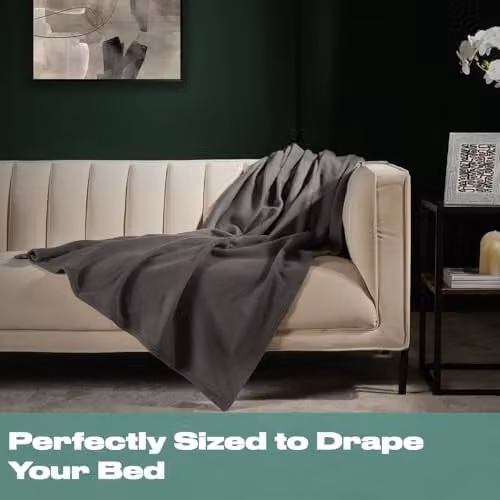 OHS Anthracite Grey Plain Fleece Throw Blanket, W/D/H: 200 x 240 cm – 3