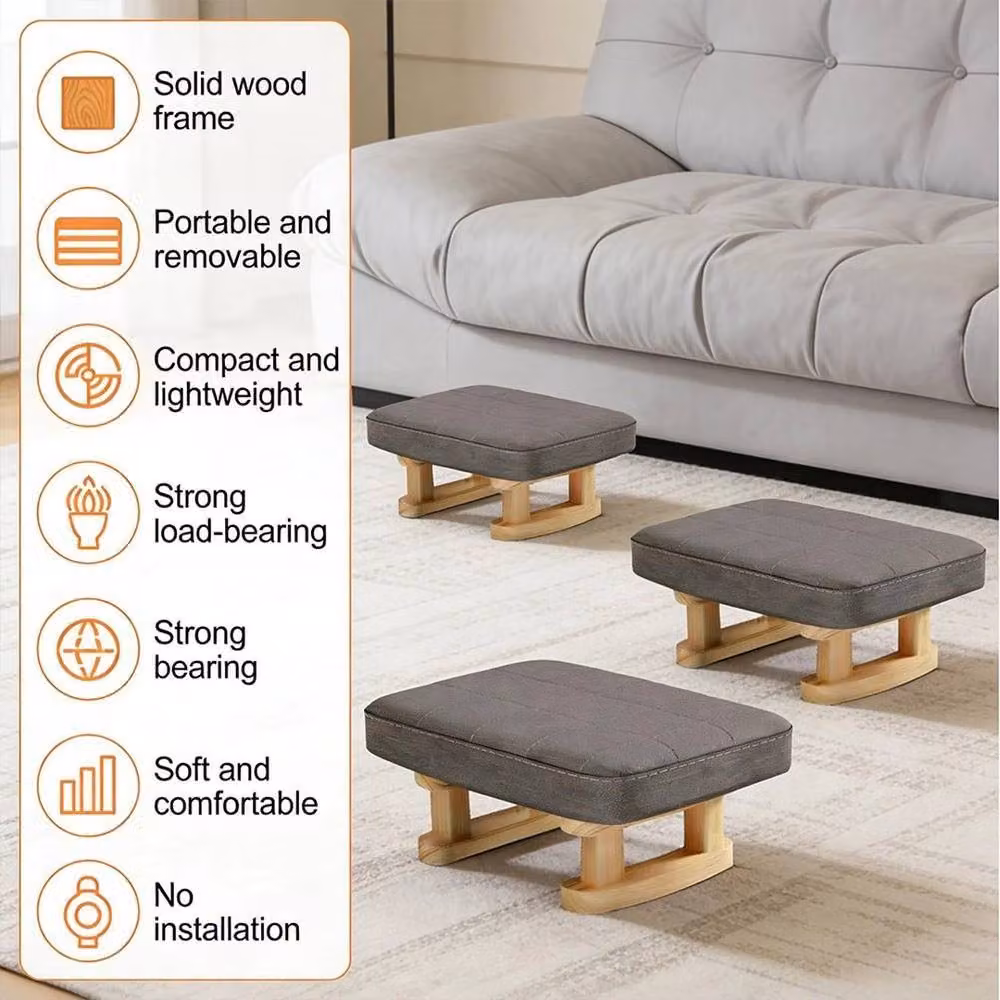 FLAVORA Solid Wood Small Foot Stool Pouffe in Dark Grey – 2