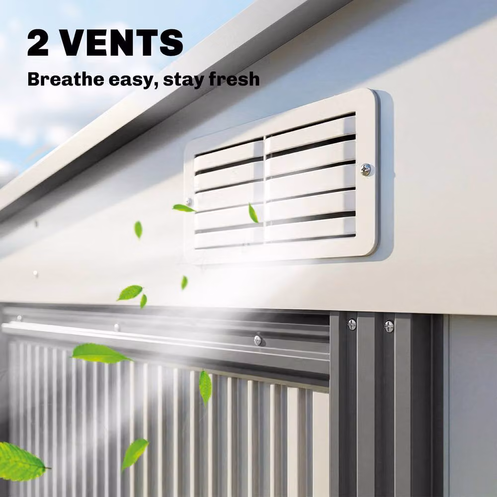 Rolipo White Galvanised Steel Pent Garden Shed with Sliding Door, W/D/H: 213.36 x 152.4 x 181.0 cm – 8