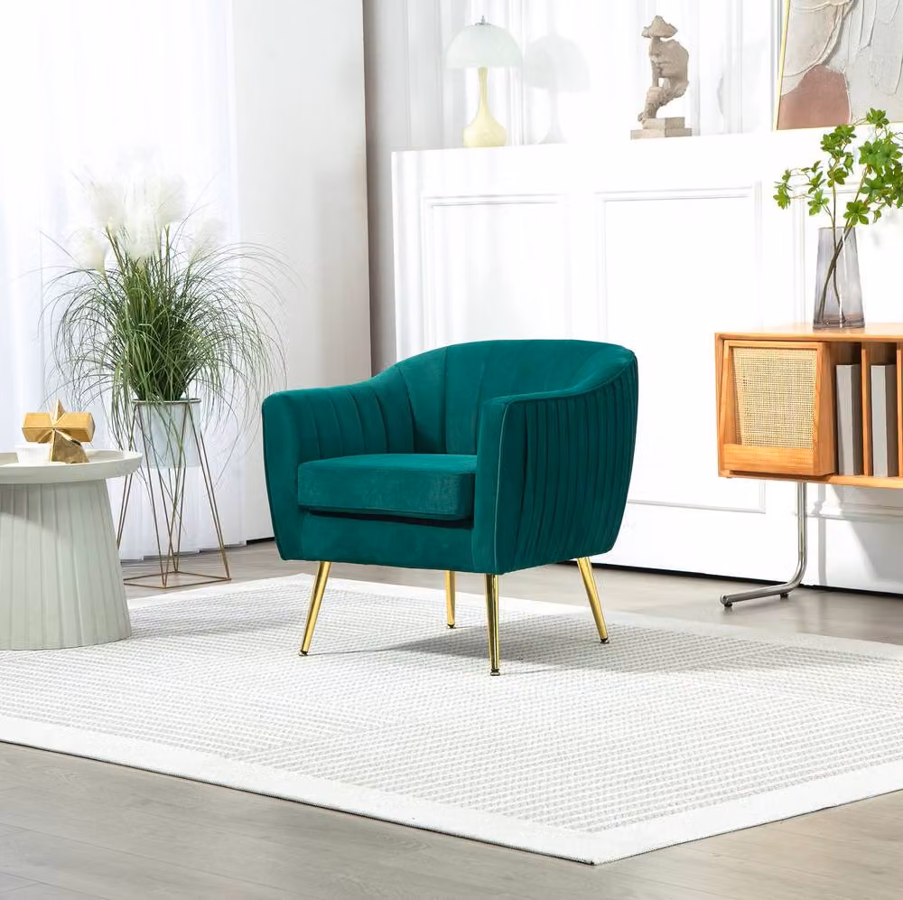 STILVORA Green Velvet Tub Armchair with Metal Legs – 2