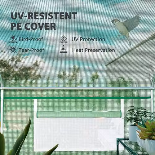 Outsunny Green Polytunnel Greenhouse with 3 Roll-up Doors, W: 4.0 m, D: 3.0 m, H: 2.0 m – 3