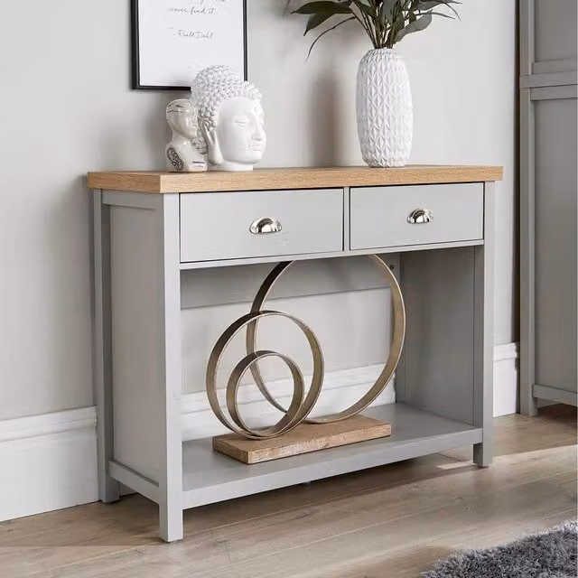 Home Source Avon 2 Drawer Hallway Console Table Unit in Grey