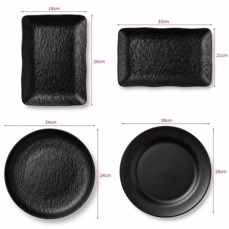 NESTLUNE Black Rectangle Plastic Dinner Plate, W: 26 cm, D: 18 cm, H: 15 cm