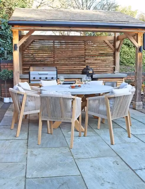 Royalcraft Luna 8 Seater Oval Garden Table and Chairs Set in Natural Acacia Wood and Concrete Beige