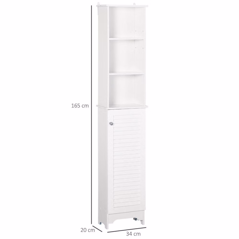 ERGOVEXA Tall White Bathroom Storage Cabinet with Roll Shutter Door and Internal Shelves, H: 165 x W: 34 x D: 20 cm – 2