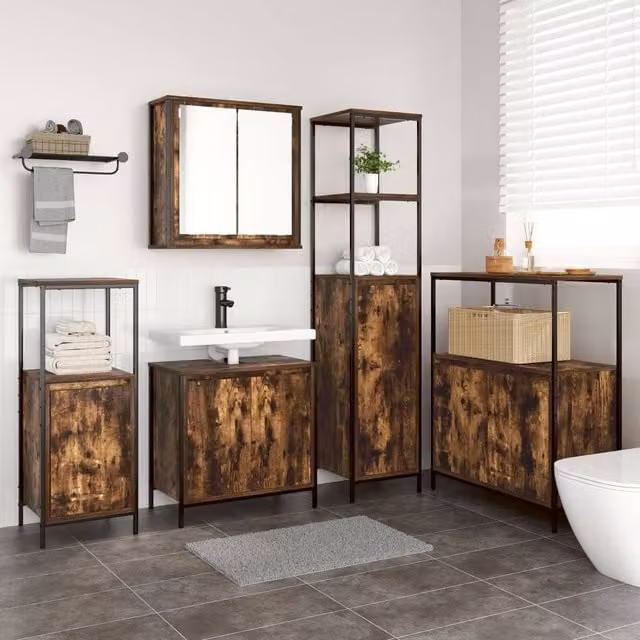 Berkfield Home 5-Piece Modern Bathroom Furniture Set in Smoked Oak Brown – 1