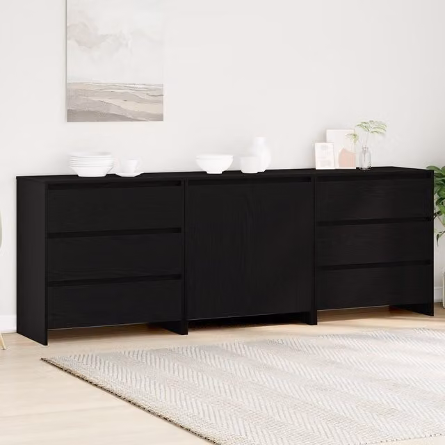 Berkfield Home 3-Piece Modern Sideboard Set in Black Oak Matt Engineered Wood
