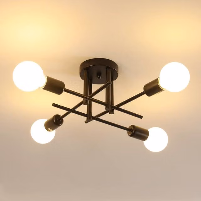 Pheashine Black Sputnik Industrial Flush Mount Ceiling Light with E27 Socket – 1
