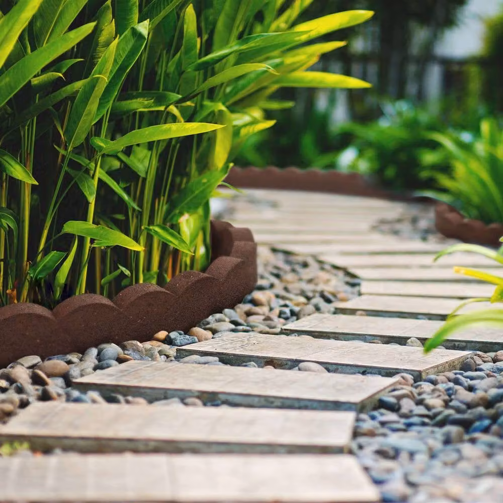 Nicoman Flexible Rubber Garden Border Edging in Brown and Grey, Scallop Stone Design, 10 Pack – 4
