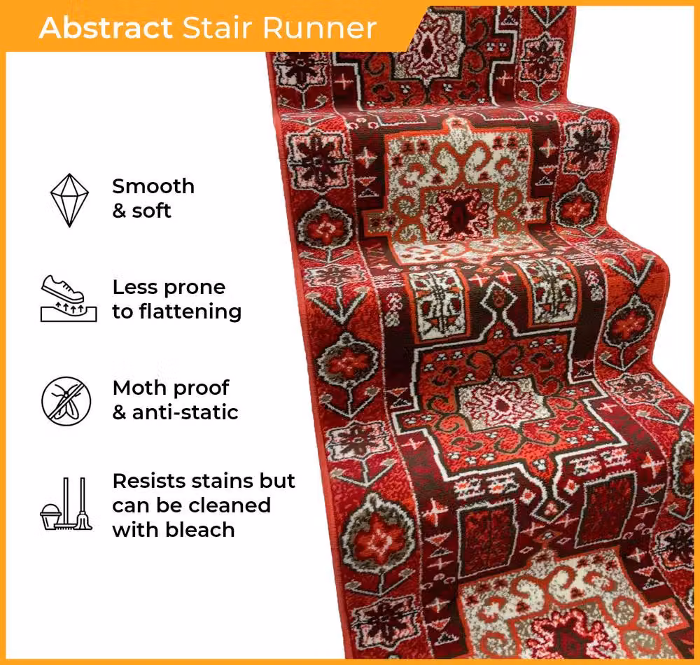 runrug Abstract Stair Runner Carpet in Red, W: 60 cm, L: 660 cm – 2