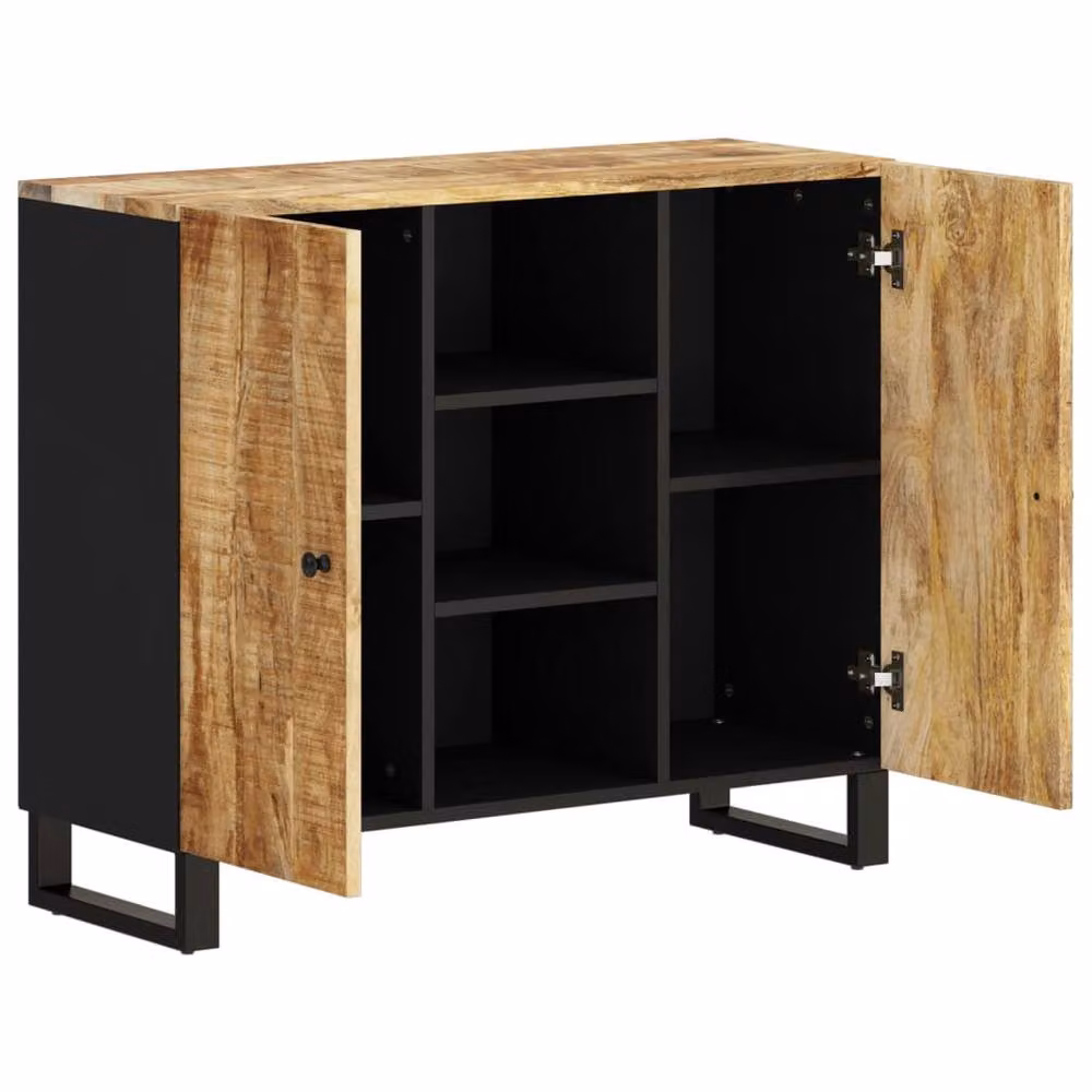 Berkfield Home Solid Mango Wood Sideboard with 2 Doors in Brown, W/D/H: 90 x 33 x 75 cm – 4