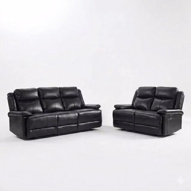 HOME LUXE INTERIOR Casper Black Leather 3 and 2 Seater Manual Recliner Sofa Set Pack – 1