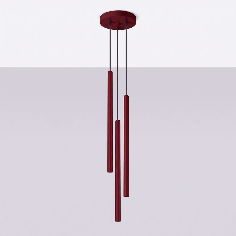 Sollux Lighting Modern Burgundy Pendant Lamp with 3 Lights, W/D/H: 115 x 19.5 x 19.5 cm – 2