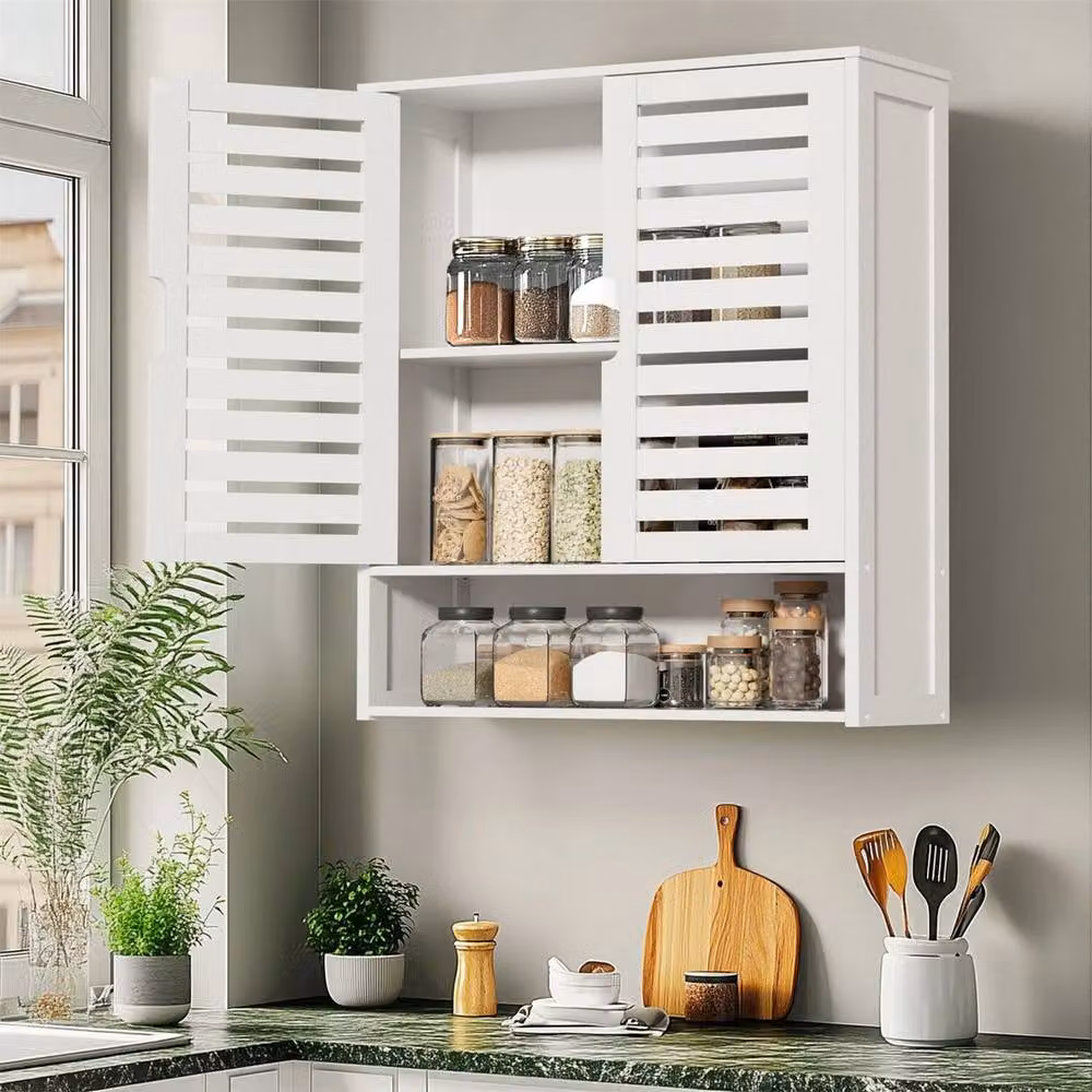 KORVIXA White Modern Wall Mounted 2-Door Cabinet with Internal Shelves – 3