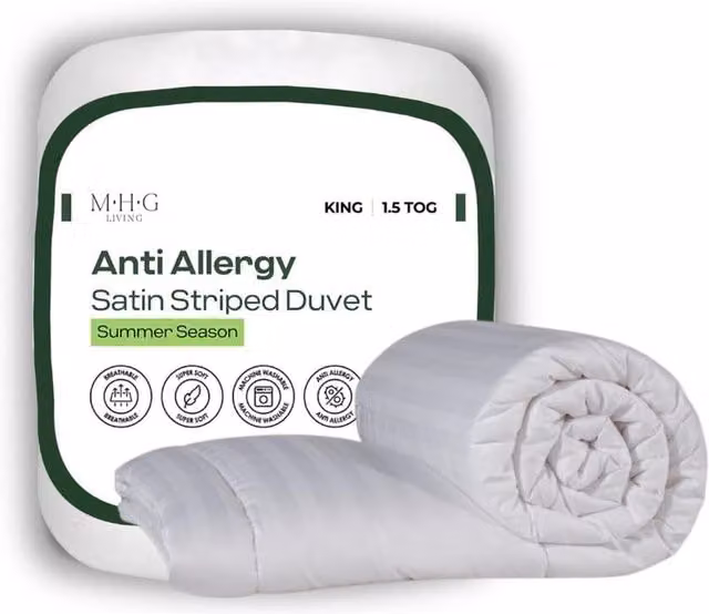 MHG Living 1.5 Tog Anti-Allergy Hollow Fibre Summer Duvet, White