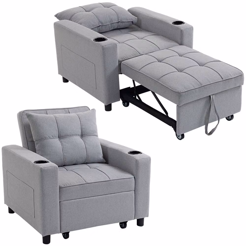 HOMCOM 3-in-1 Convertible Sofa Bed and Sleeper Chair with Adjustable Backrest in Grey Fabric – 2