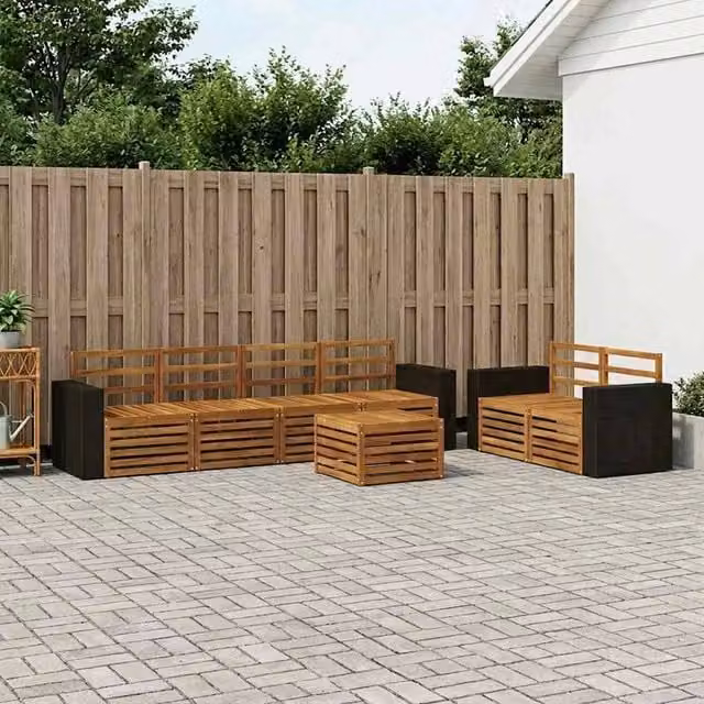 Berkfield Home 7 Piece L-Shape Outdoor Sofa Set in Brown Solid Acacia Wood