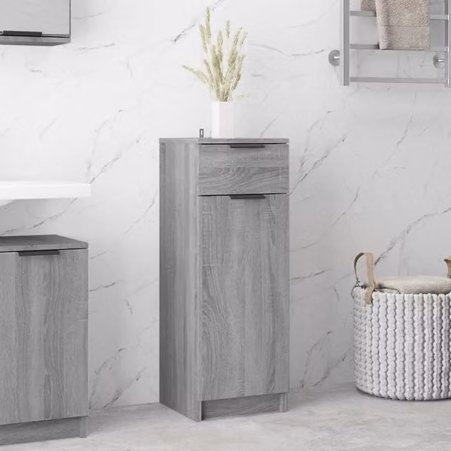 Berkfield Home Grey Sonoma Wall Mounted Bathroom Cabinet with Doors and Drawers, W/D/H: 32 x 34 x 90 cm – 1