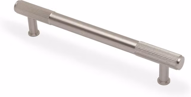 Handle & Home Brushed Nickel Plated Reeded Bar Cabinet Handle, Silver/Grey, 197mm