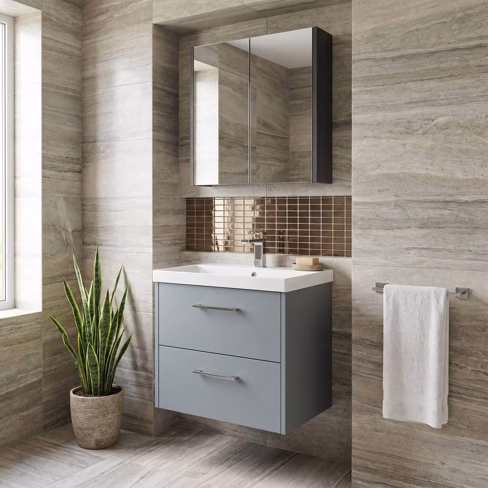 Balterley Winshill Contemporary 2 Drawer Wall Hung Vanity Basin Unit, Grey, Width: 60 cm – 2