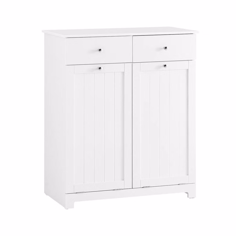 SoBuy Large White Bathroom Storage Cabinet with 2 Drawers and 2 Baskets, Height: 90 cm – 2