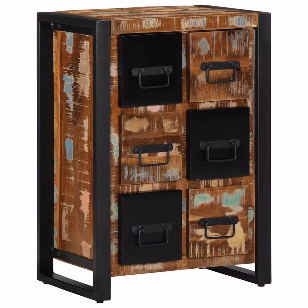 Berkfield Home Industrial Sideboard in Brown and Black, Solid Wood and Metal, W/D/H: 50 x 35 x 70 cm – 2