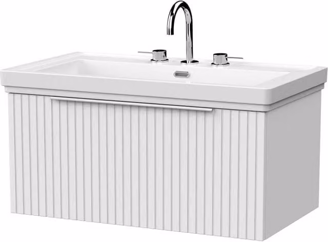 Balterley Callingwood 1 Drawer Vanity with 3TH Fireclay Basin, Matt White, Width: 80 cm