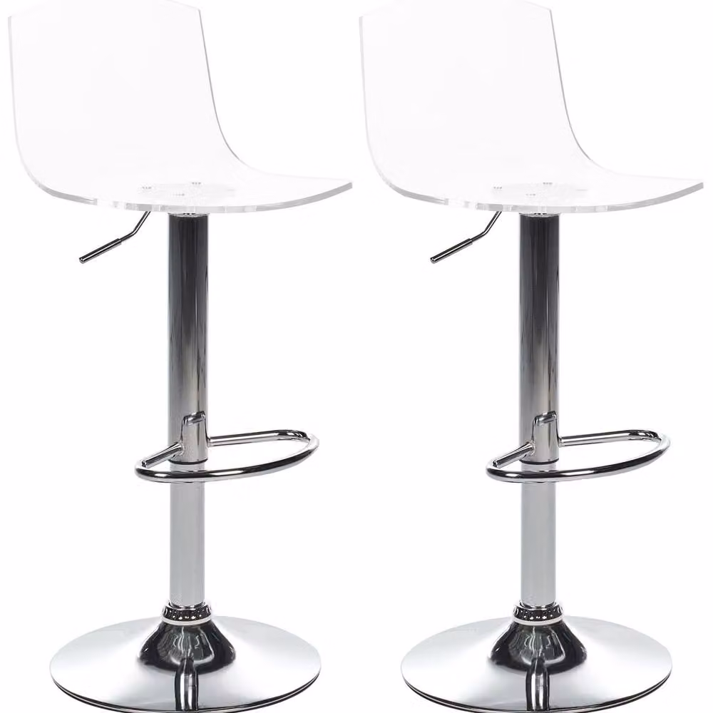 Wyld and Coco Set of 2 Transparent Acrylic Swivel Gas-Lift Bar Stools in Clear and Silver – 2