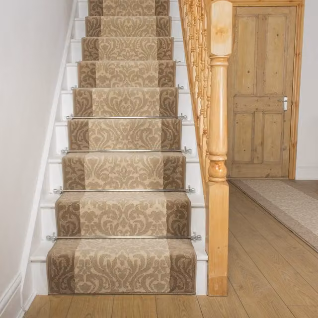 runrug Ivory Baroque Stair Carpet Runner, W: 60 cm, L: 720 cm – 1