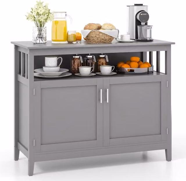 Gymax Modern Grey Kitchen Buffet Storage Cabinet and Sideboard with Shelf – 1