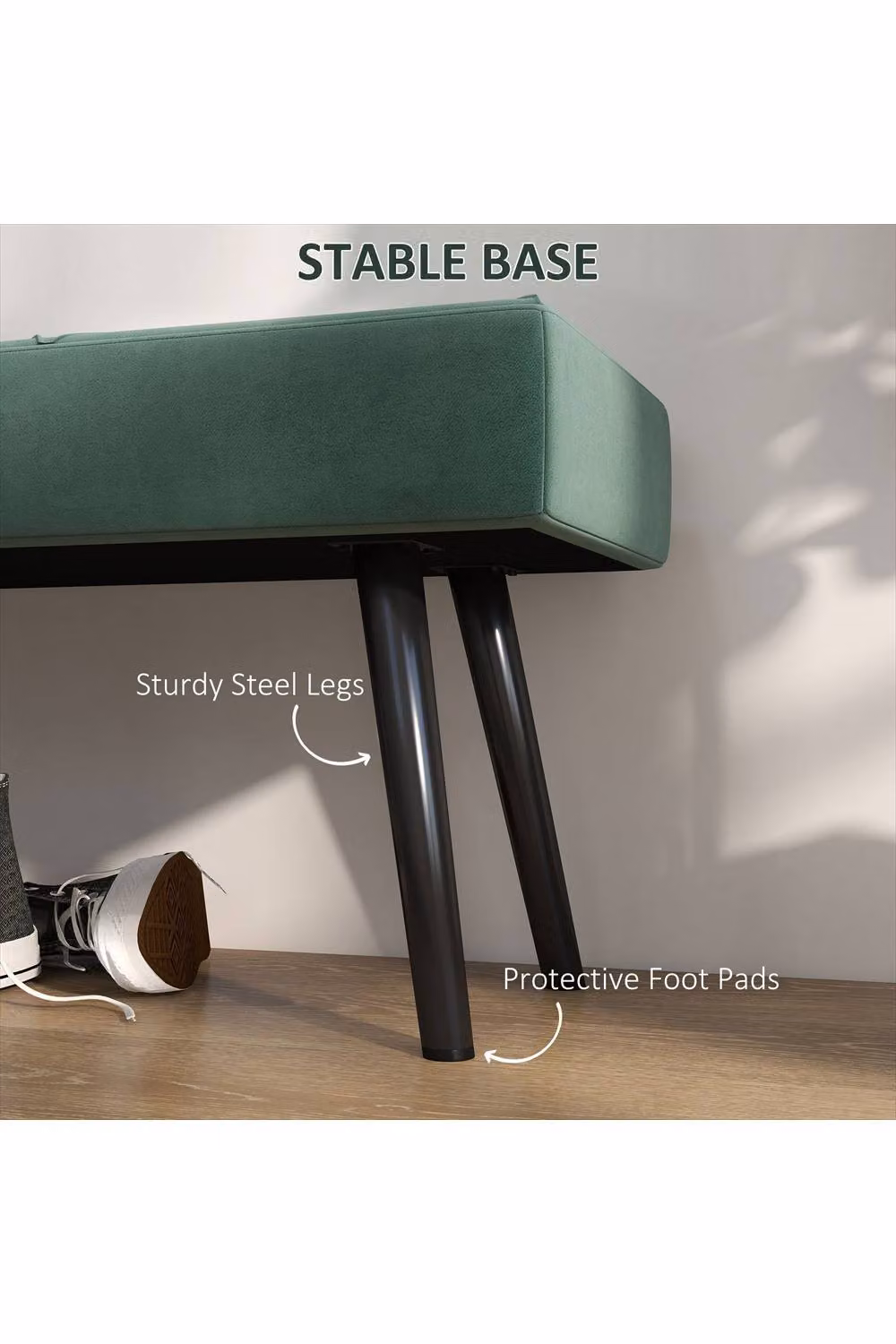 ERGOVEXA Green Velvet End of Bed Bench with X-Shape Design and Metal Legs, W: 120 cm, D: 45 cm, H: 36 cm – 2