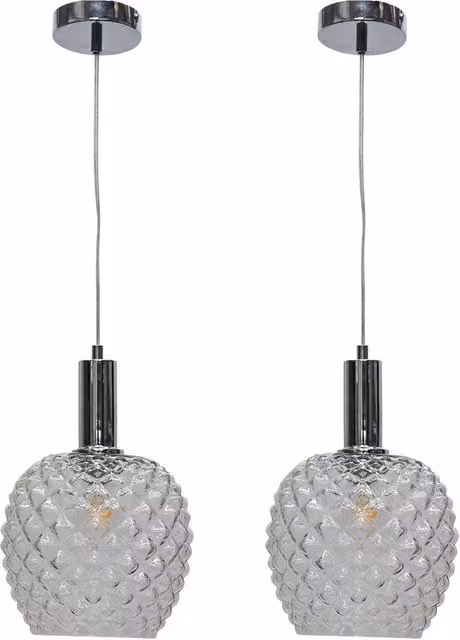 First Choice Lighting Baine Set of 2 Chrome Deco Pendant Lights with Transparent Textured Glass