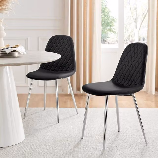 FurnitureboxUK Set of 2 Corona Black Faux Leather Dining Chairs with Silver Legs – 2