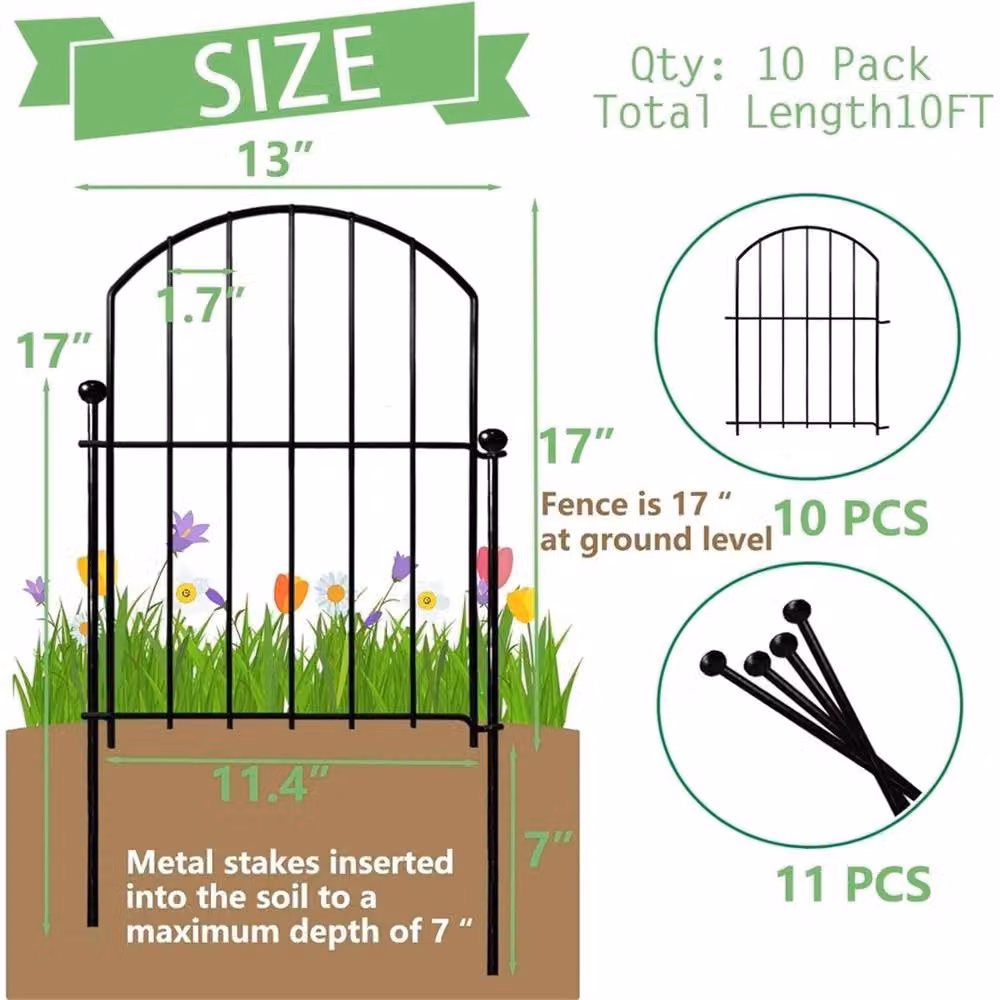 Nordara Rustproof Metal Garden Fence Black Flower Bed and Animal Barrier, W: 100 cm, H: 80 cm – 3