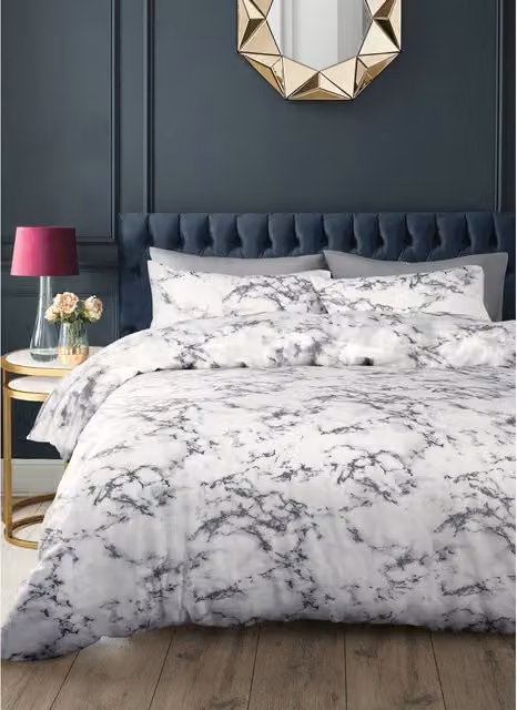 Velosso Marble Pattern Polycotton Duvet Cover and Pillowcase Set in Grey, King Size (W/D/H: 180 x 200 cm) – 2