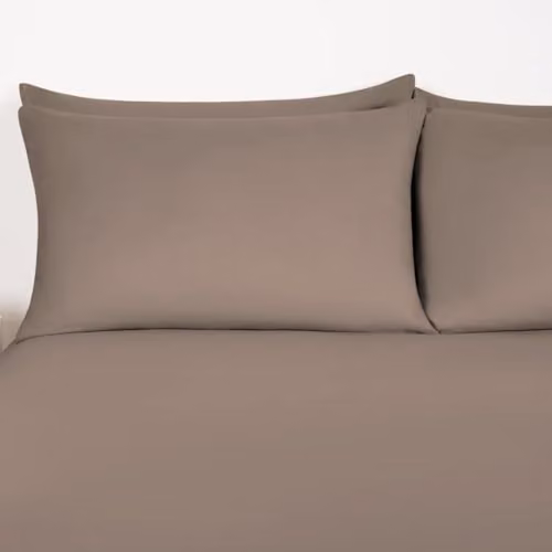 OHS Plain Microfibre Fitted Bed Sheet, Brown or Beige, W/D/H: 135 x 140 x 20 cm
