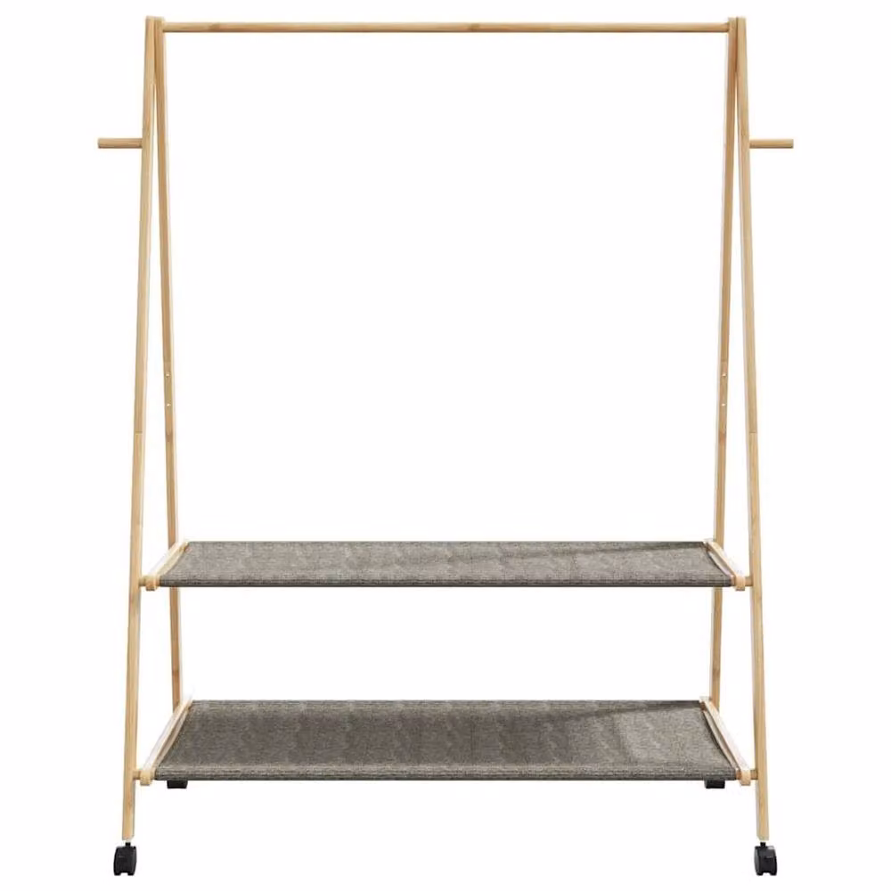 EONLION Bamboo Clothes Rail with Shelves and Wheels in Sand – 2