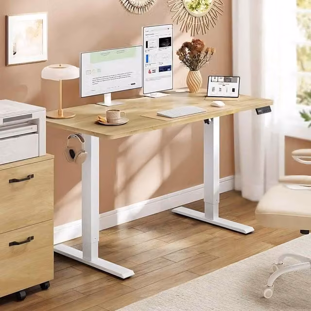 The Bazaarist Electric Sit Stand Desk with Memory Presets in Golden Oak