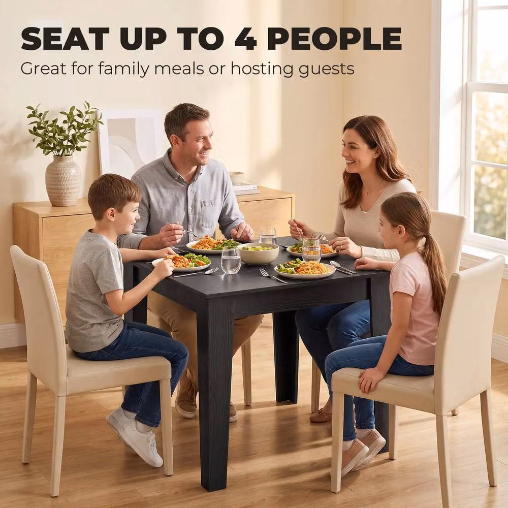 HOMCOM Modern Square Dining Table for 4, Black Wood Effect, W/D/H: 80 x 80 x 75 cm – 4