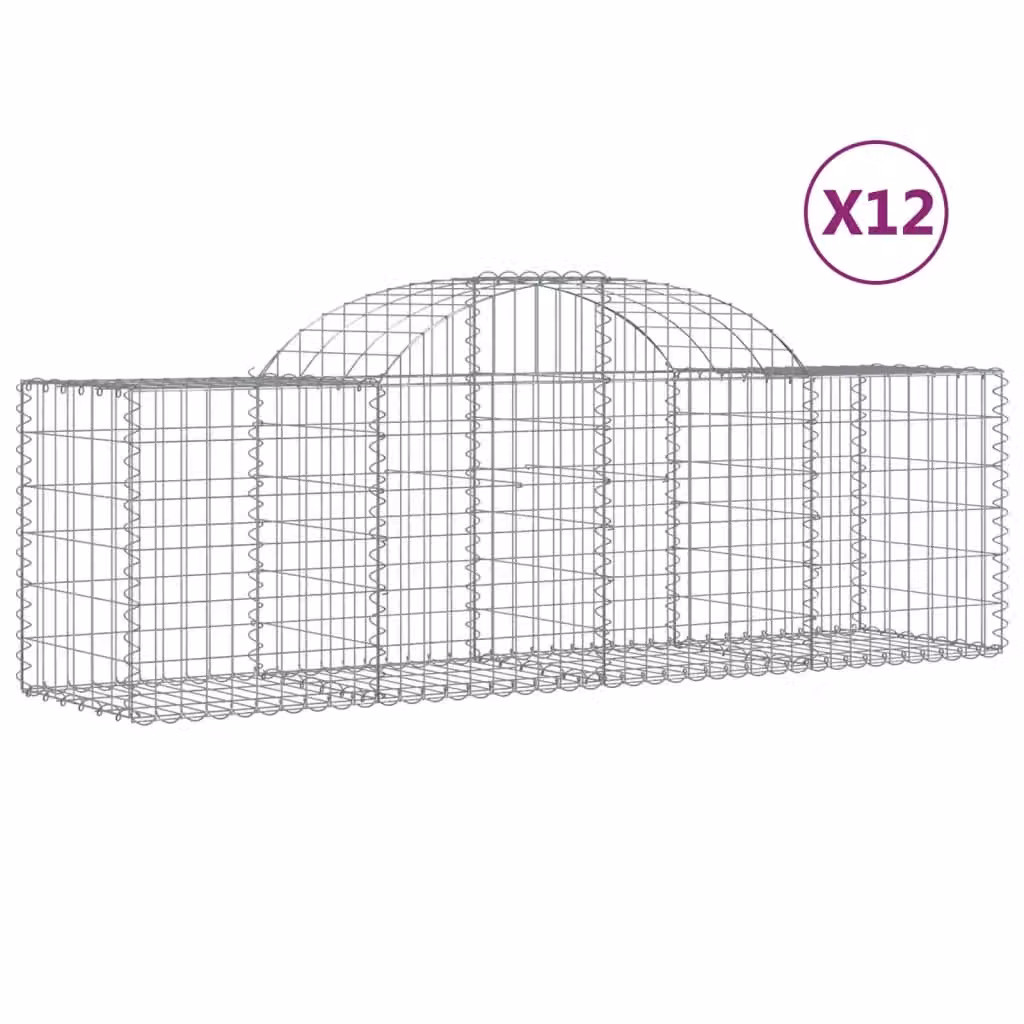 Berkfield Home Arched Gabion Baskets, 12 Piece Set, Silver Galvanised Steel, W: 200 cm, D: 50 cm, H: 60-80 cm – 2