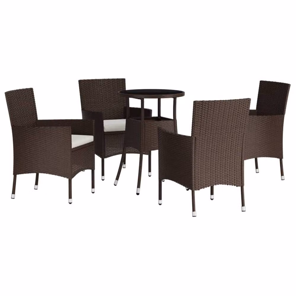 Berkfield Home 5 Piece Brown Poly Rattan Garden Bistro Set with Cushions – 3
