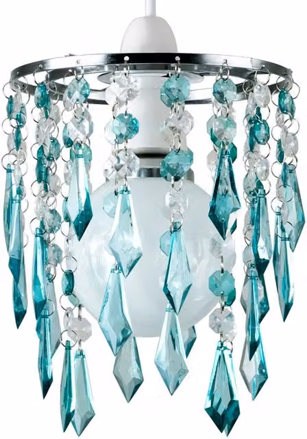 ValueLights Ceiling Pendant Light Shade with Teal and Clear Acrylic Jewel Effect Droplets in Silver