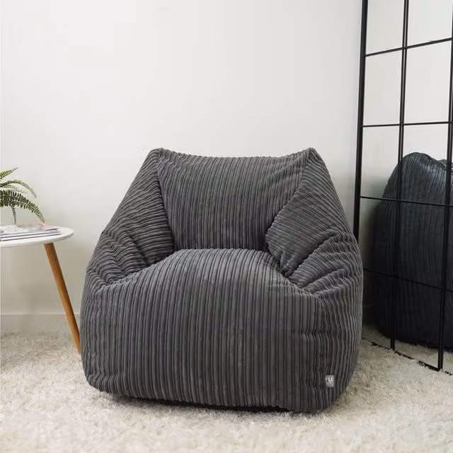 rucomfy Large Snuggle Bean Bag Chair for Adults in Grey Jumbo Cord – 1
